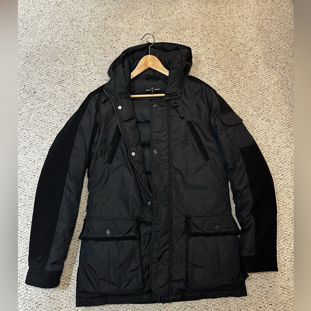 Emporio Armani Black Hooded Puffer Jacket mens size M